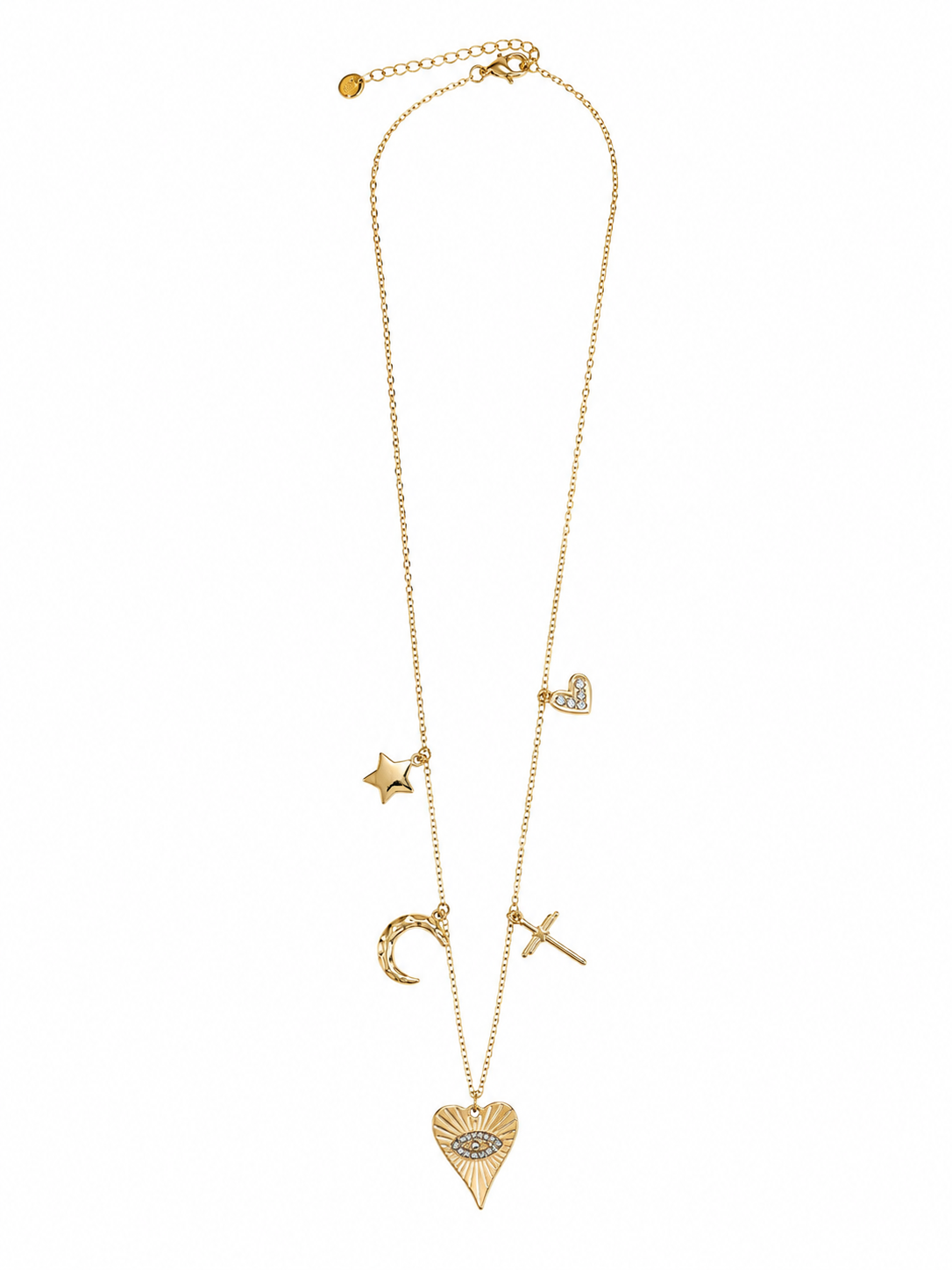 Collana dorata con charms cuore, luna e stella