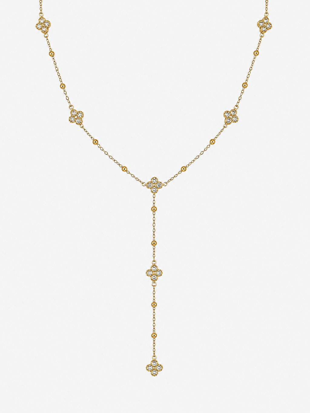 Collana a Y dorata con fiori e cristalli
