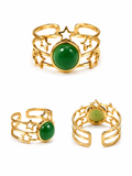 Anello regolabile dorato con stelle e pietra verde
