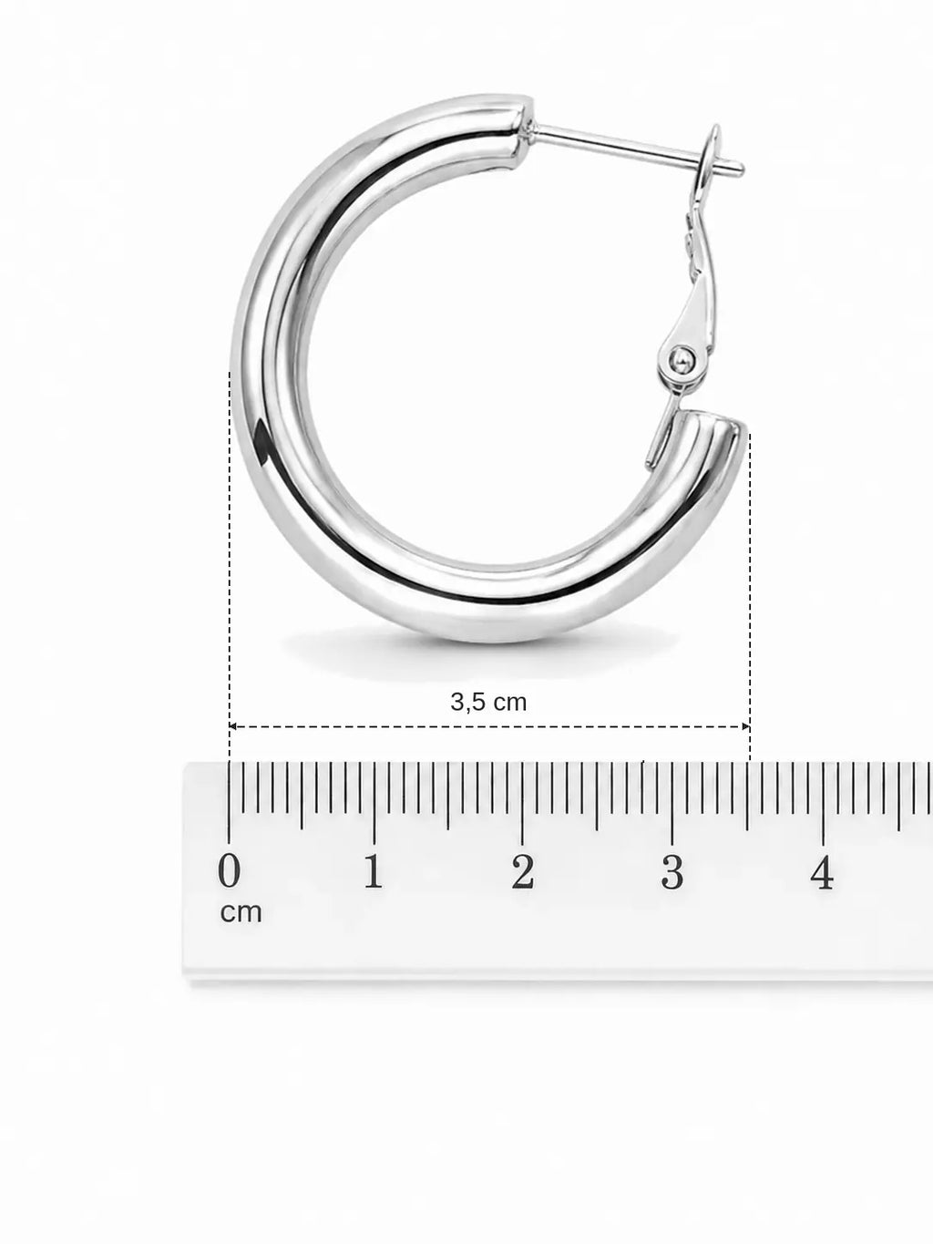 Orecchini a cerchio argentati tubolari 3,5 cm