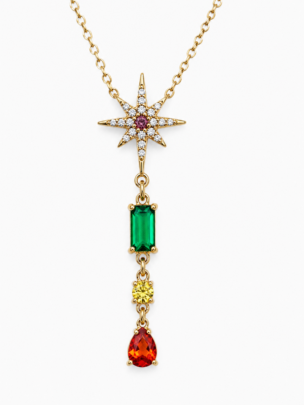 Collana dorata con stella e cristalli multicolore
