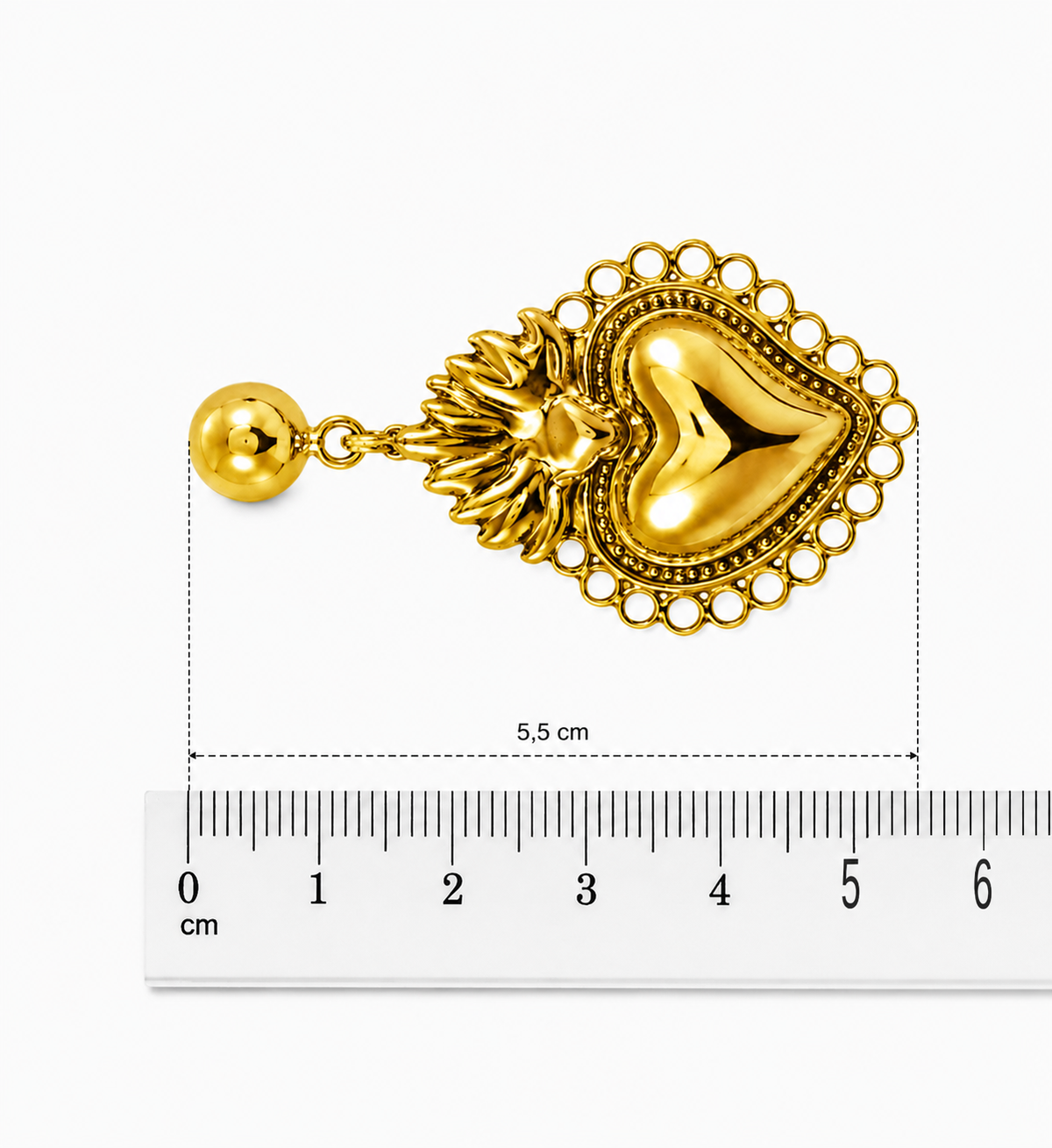 Orecchini dorati cuore sacro pendenti 5,5 cm