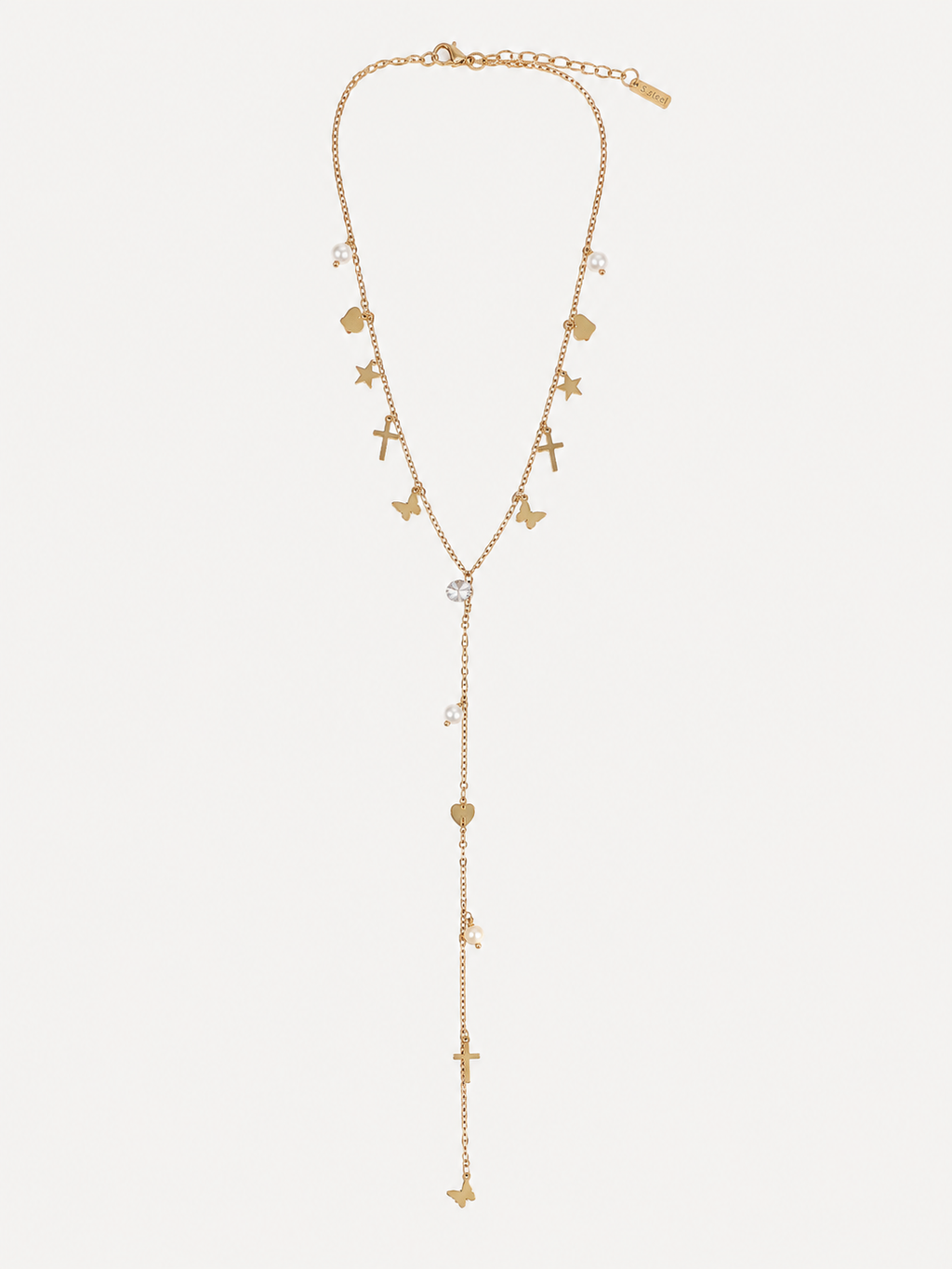 Collana a Y dorata con charms cuore, stelle e farfalle