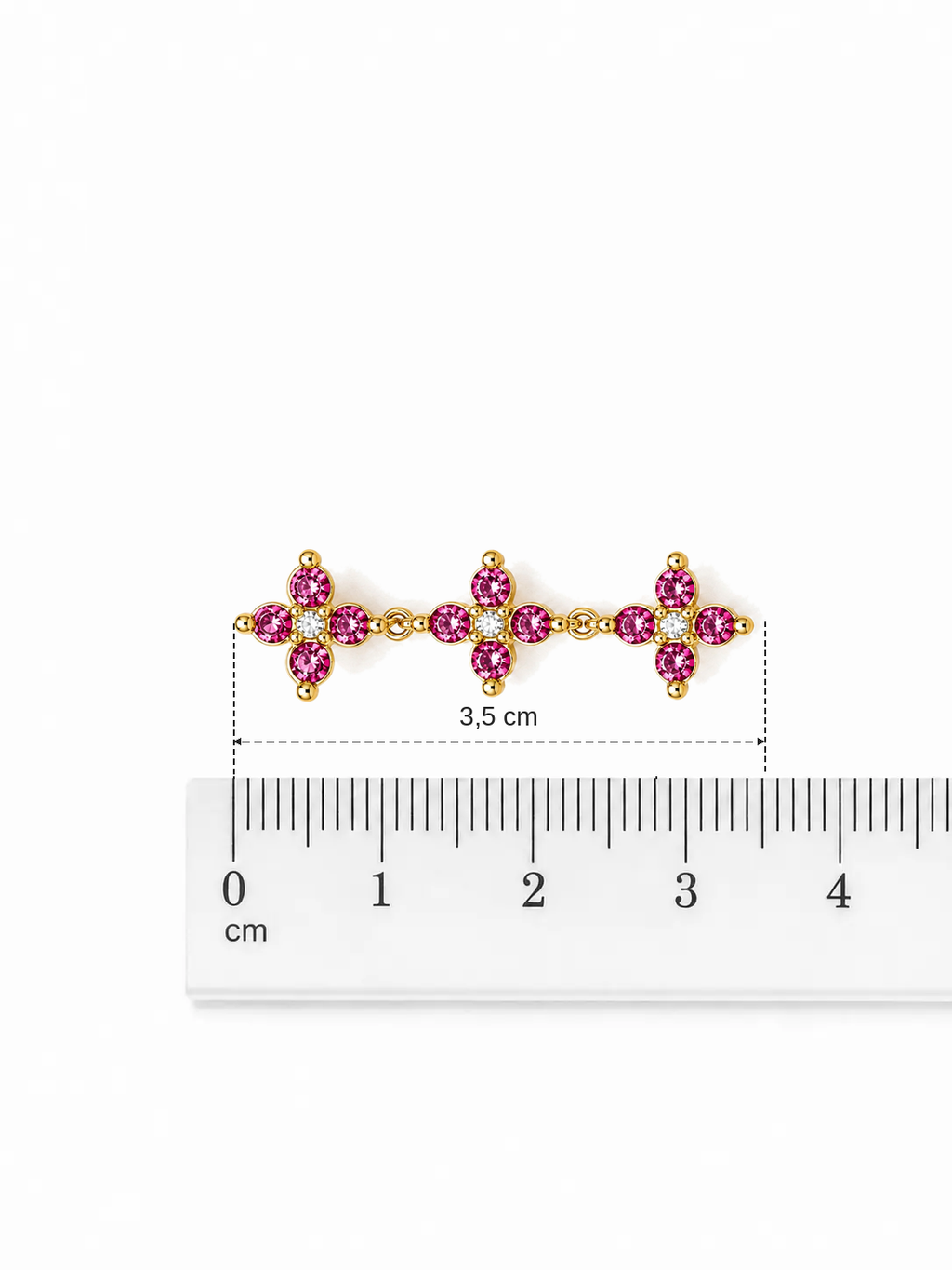 Orecchini pendenti dorati con fiori e cristalli rosa 3,5 cm