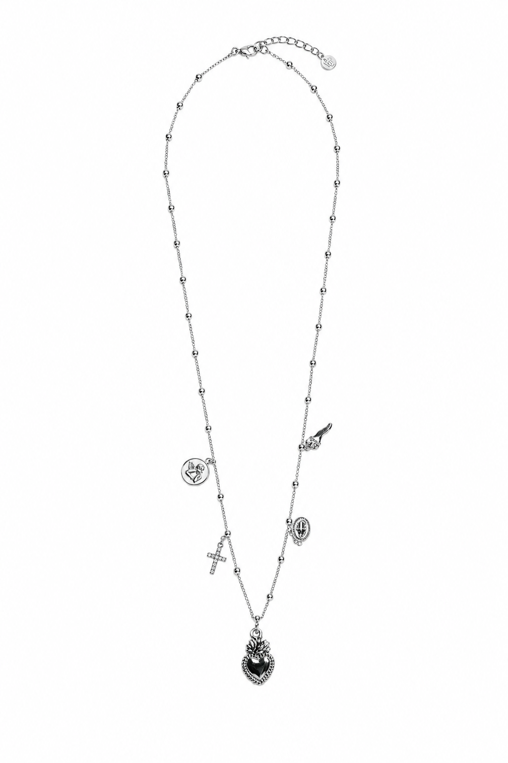 Collana argentata con cuore sacro e charms votivi
