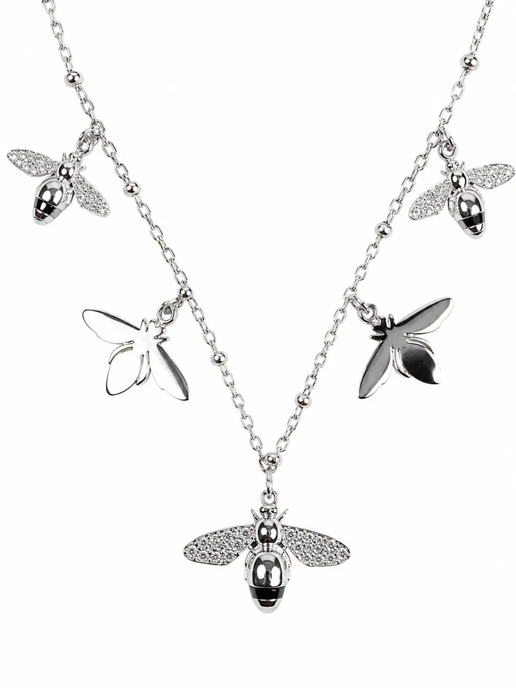 Collana argentata con charms api e cristalli
