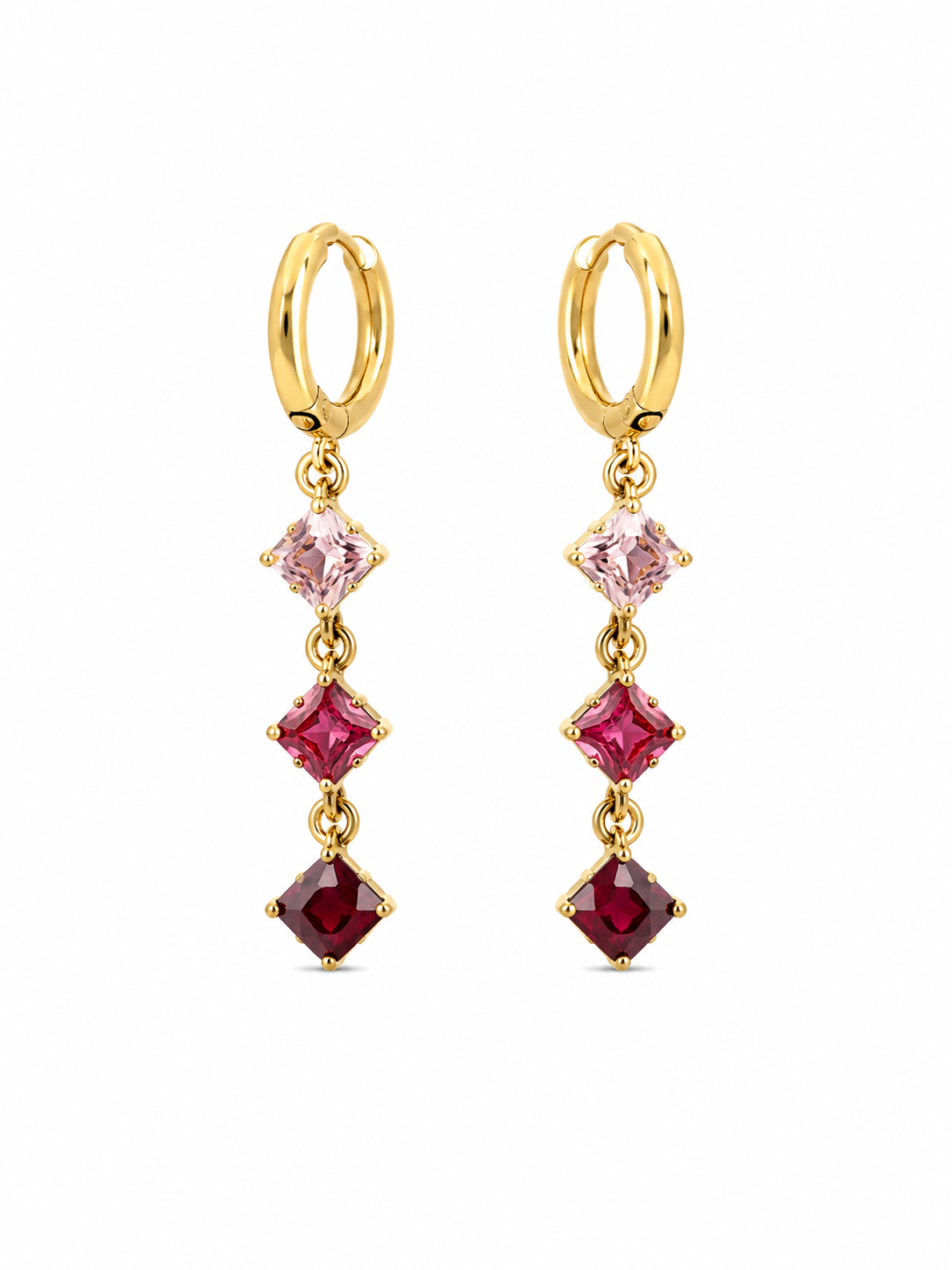 Orecchini pendenti dorati con cristalli rosa 3,5 cm